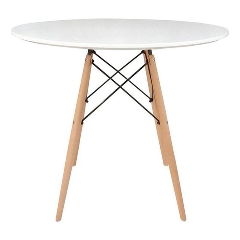 Mesa Eames Branca Redonda 90Cm Tampo Madeira Sala Jantar