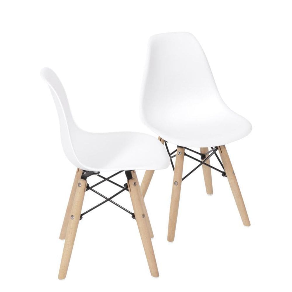Kit 02 Cadeiras Boxbit Infantil Dkr Eames Pp Branca Madeira