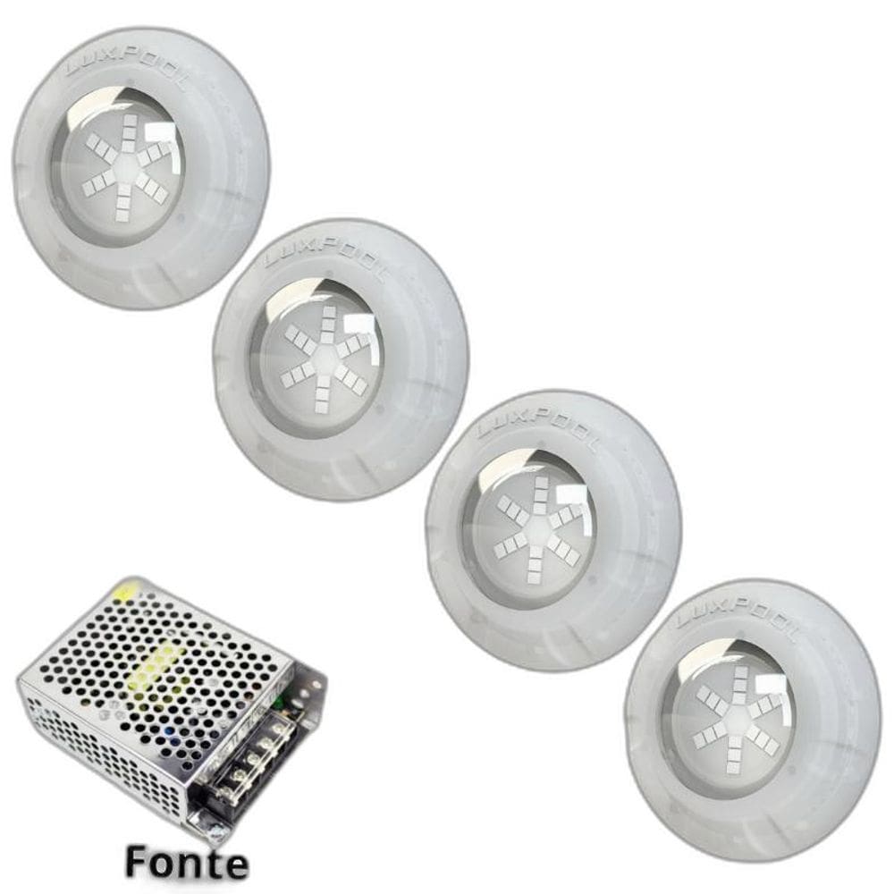 Kit Iluminação Azul Piscina 32M 4 Leds Com Fonte Luxpool