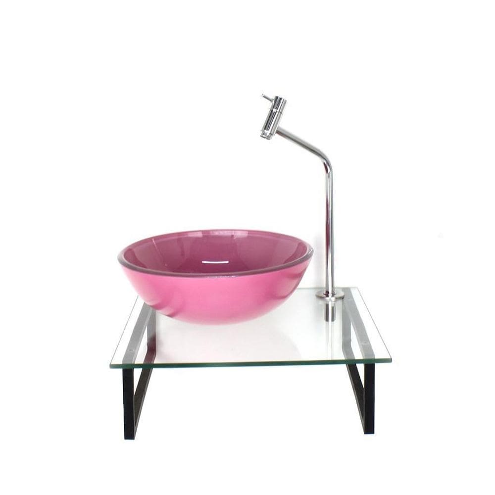 Kit Cuba Vidro Redonda 10Mm Rosa Tampo 40Cm Incolor E