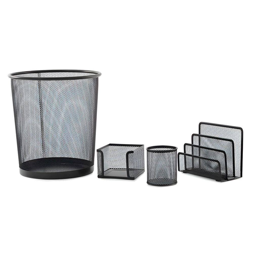 Conjunto Kit Escritório 4 Peças Organização Preto Aço