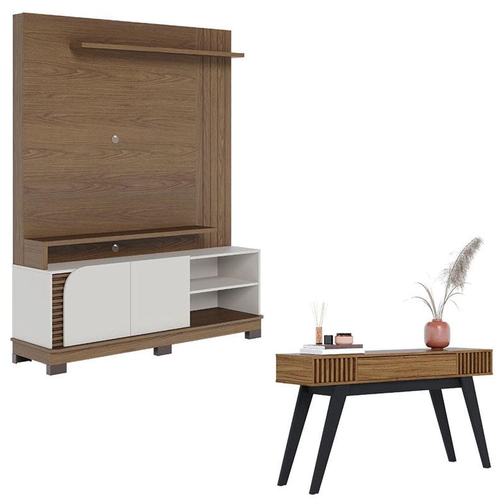 Estante Home Theater Jurerê 1.5 Amendôa Off White Matte com Aparador para Sala Riviera Noce Milano – Colibri