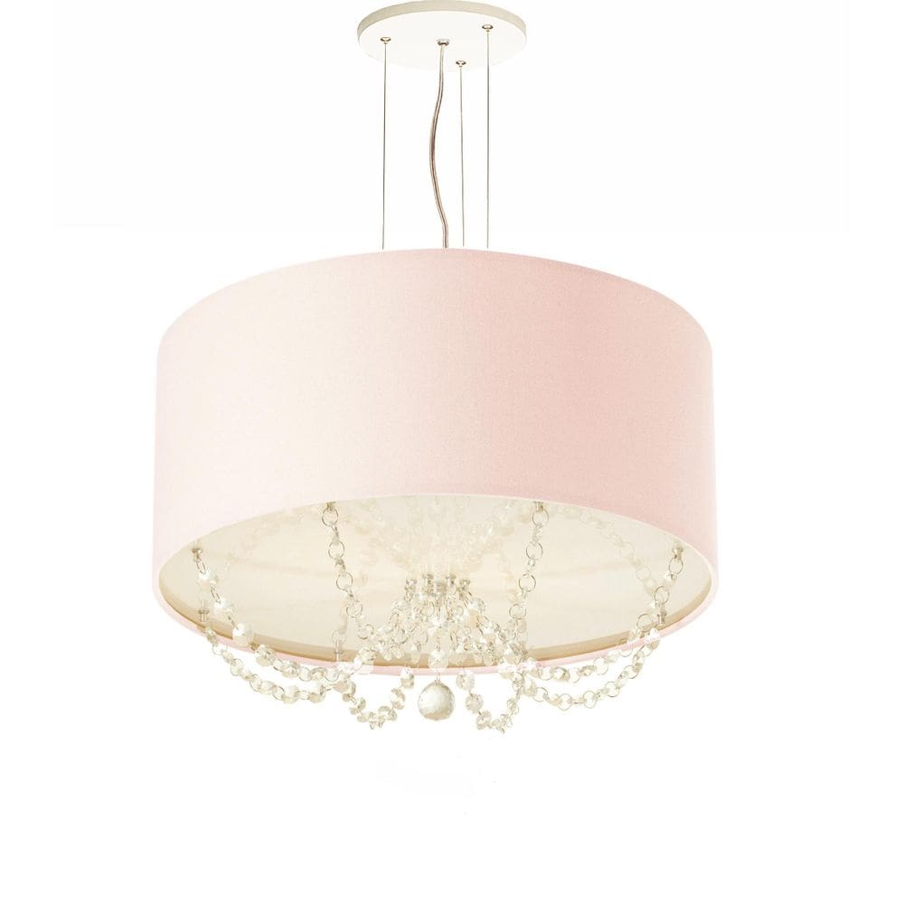 Lustre Pendente Com Cristais Cilíndrica 30X15 Rosa