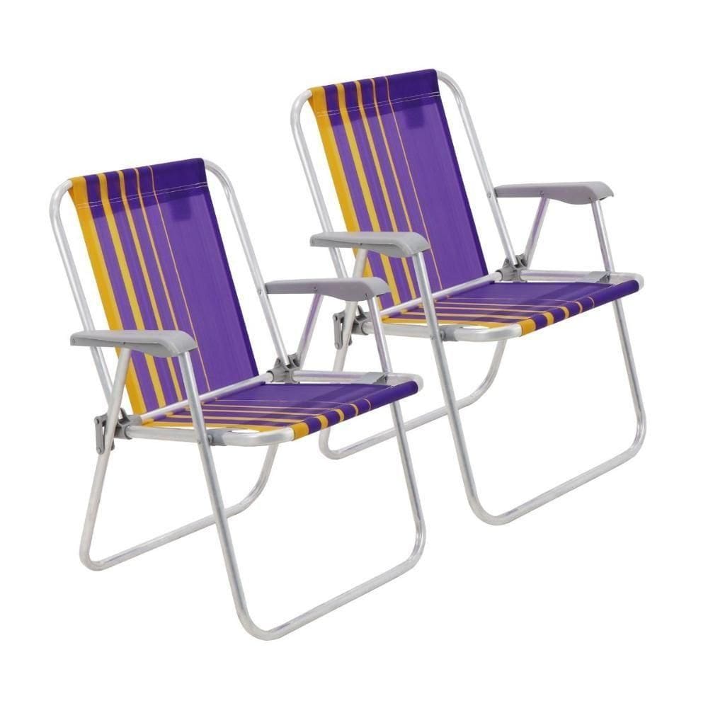 Kit 2 Cadeira De Praia Camping Alumínio Samoa Roxo Tramontina