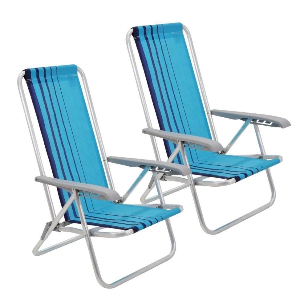 Kit 2 Cadeira De Praia Camping Reclinável Alumínio Bali Azul Tramontina