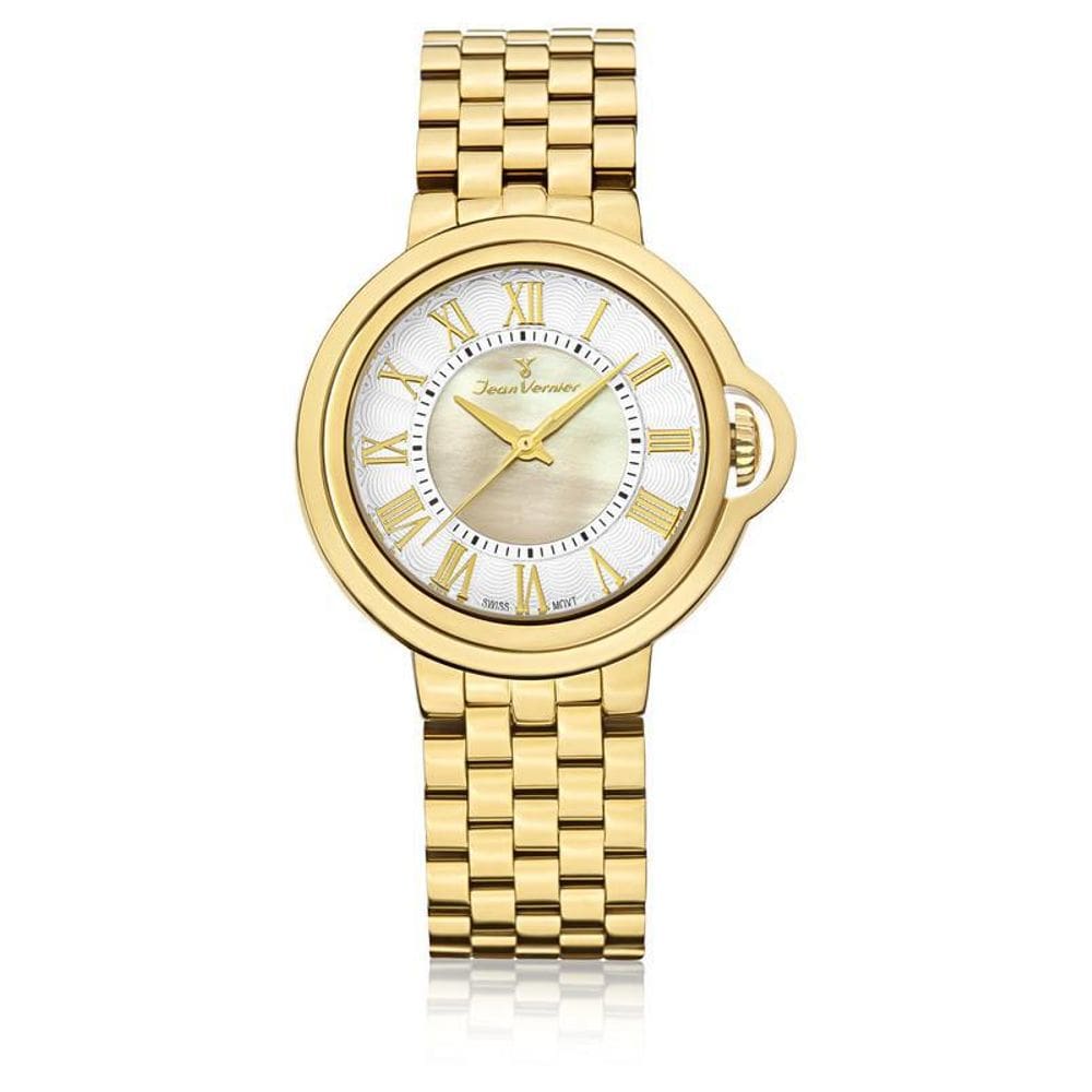 Relógio Pulso Jean Vernier Masculino Aço Dourado Jv01149