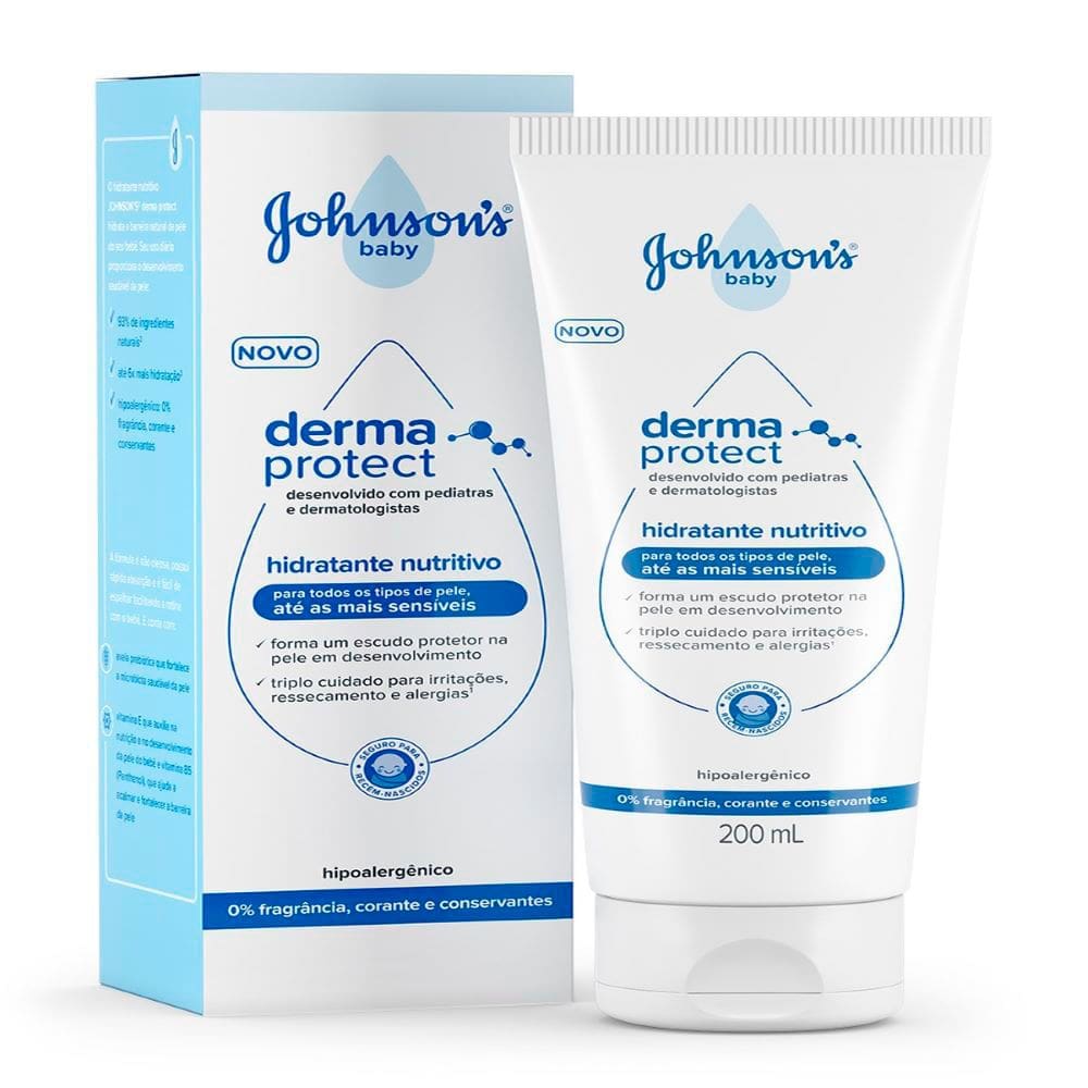 Creme Hidratante Nutritivo Derma Protect Johnson`s Baby para Todos os Tipos de Pele 200ml