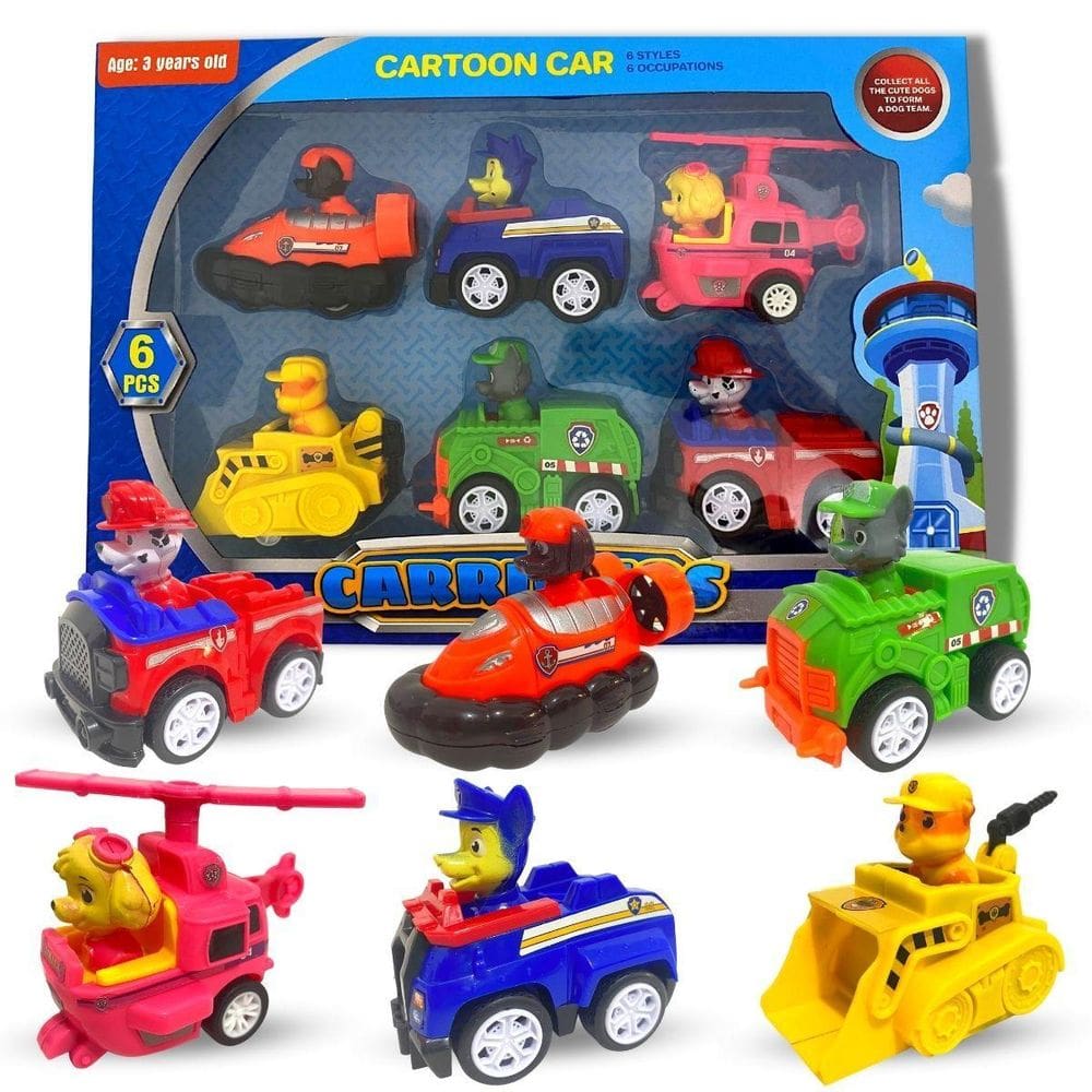 Patrulha Canina Kit Com 6 Carrinhos 6 Cachorros De Fricção