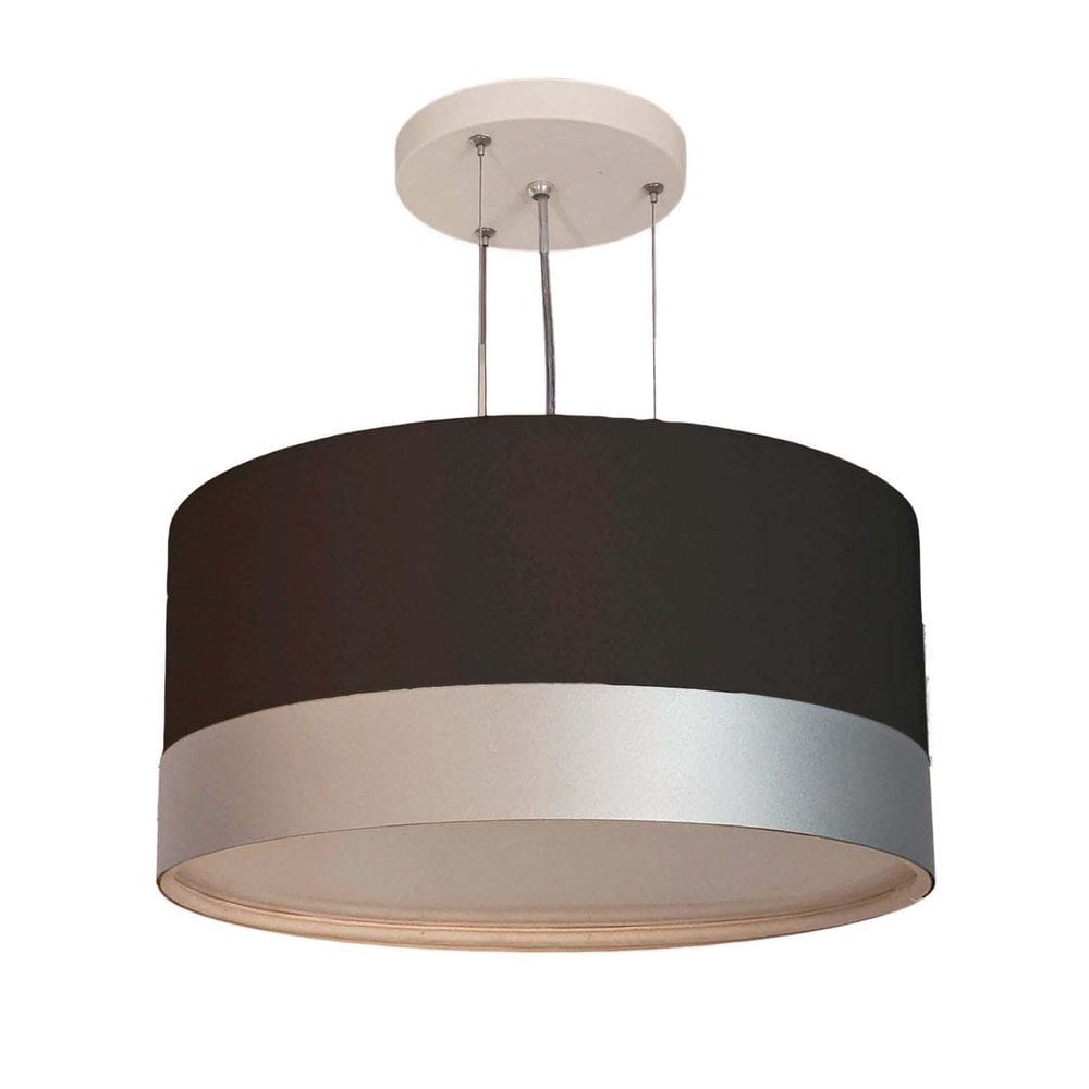 Lustre Pendente Cúpula Preto Com Detalhe Prata 30X15