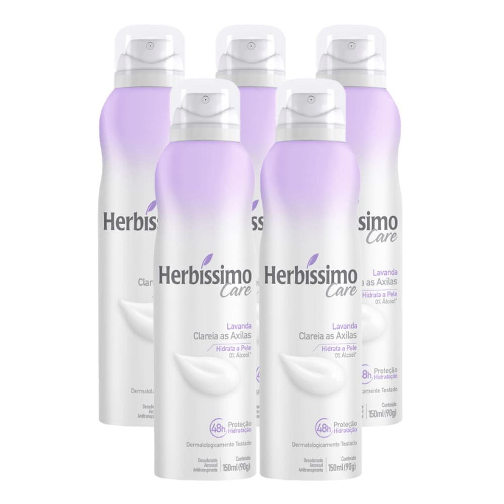 Kit Desodorante Aerossol Antitranspirante Herbíssimo Care Lavanda - 5 unidades