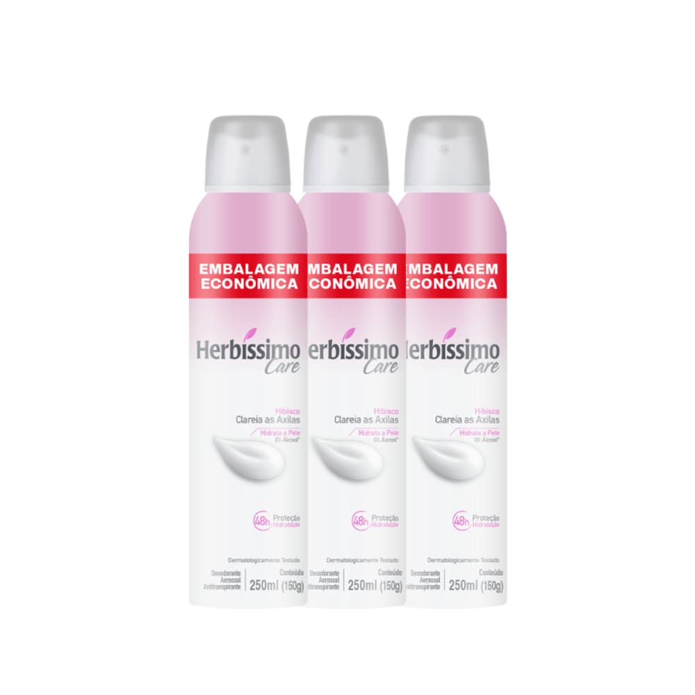Kit Desodorante Aerossol Antitranspirante Herbíssimo Care Hibisco 250ML - 3 unidades