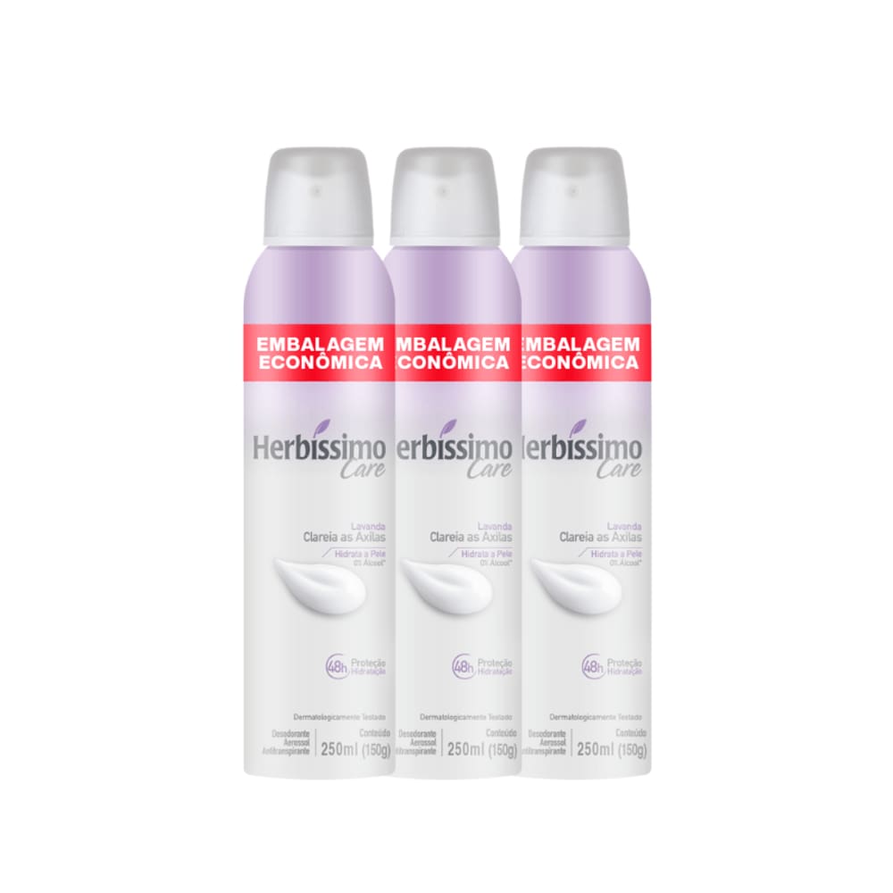 Kit Desodorante Aerossol Antitranspirante Herbíssimo Care Lavanda 250ML - 3 unidades