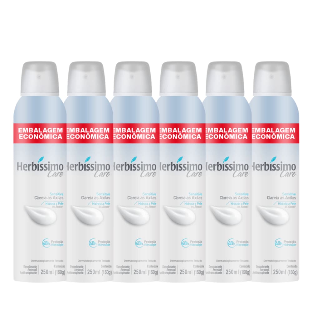 Kit Desodorante Aerossol Antitranspirante Herbíssimo Care Sensitive 250ML - 6 unidades