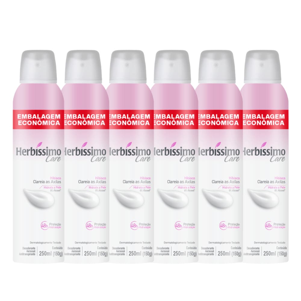 Kit Desodorante Aerossol Antitranspirante Herbíssimo Care Hibisco 250ML - 6 unidades