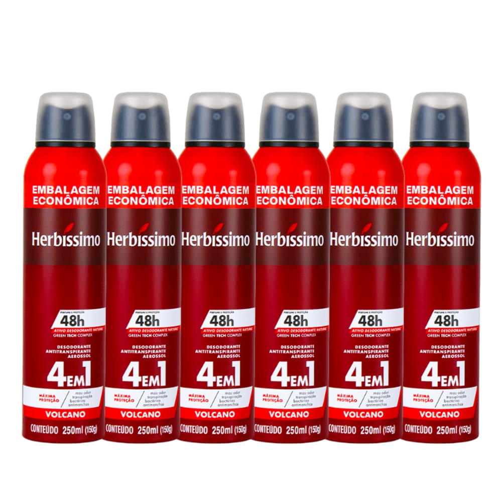 Kit Desodorante Aerosol Antitranspirante Herbíssimo Volcano 250Ml - 6 unidades