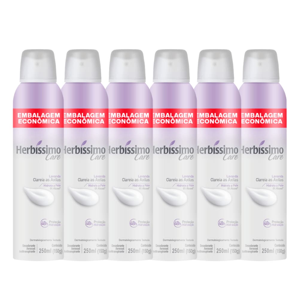 Kit Desodorante Aerossol Antitranspirante Herbíssimo Care Lavanda 250ML - 6 unidades