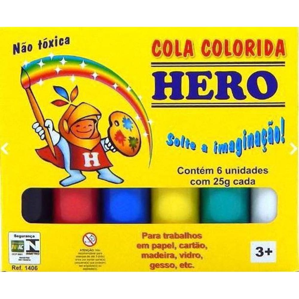 Cola Colorida Tinta Escolar Artística 6 Cores-Kit 10 Caixas