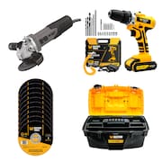 Kit Esmerilhadeira Angular 4.1/2 1000W e Furadeira Parafusadeira 12V 1 bateria 24 Peças Fasterr + 10 Disco de Corte FST083 FST006-2