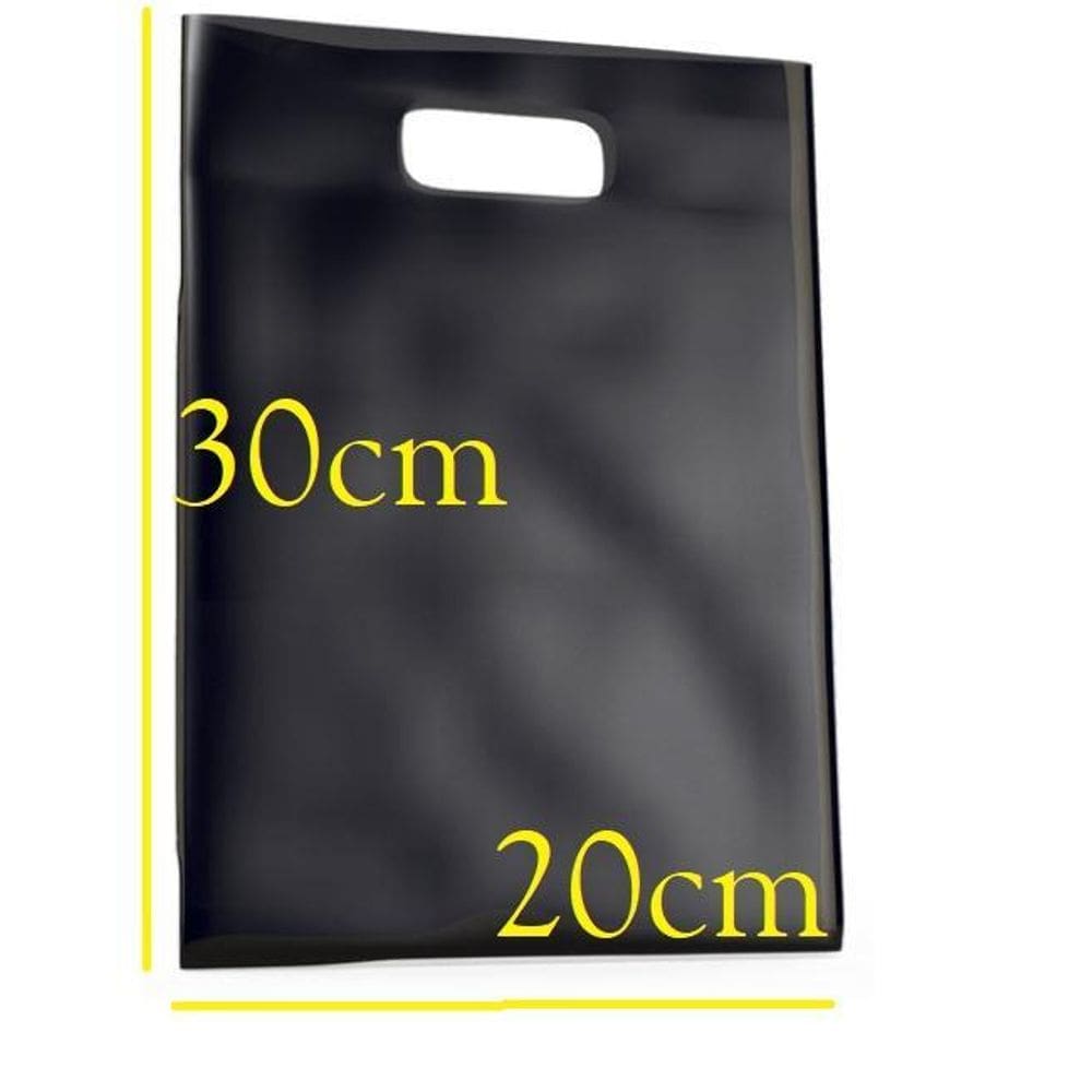 80 Sacolas Plásticas Preta Alça Vazada Boca De Palhaço 20X30