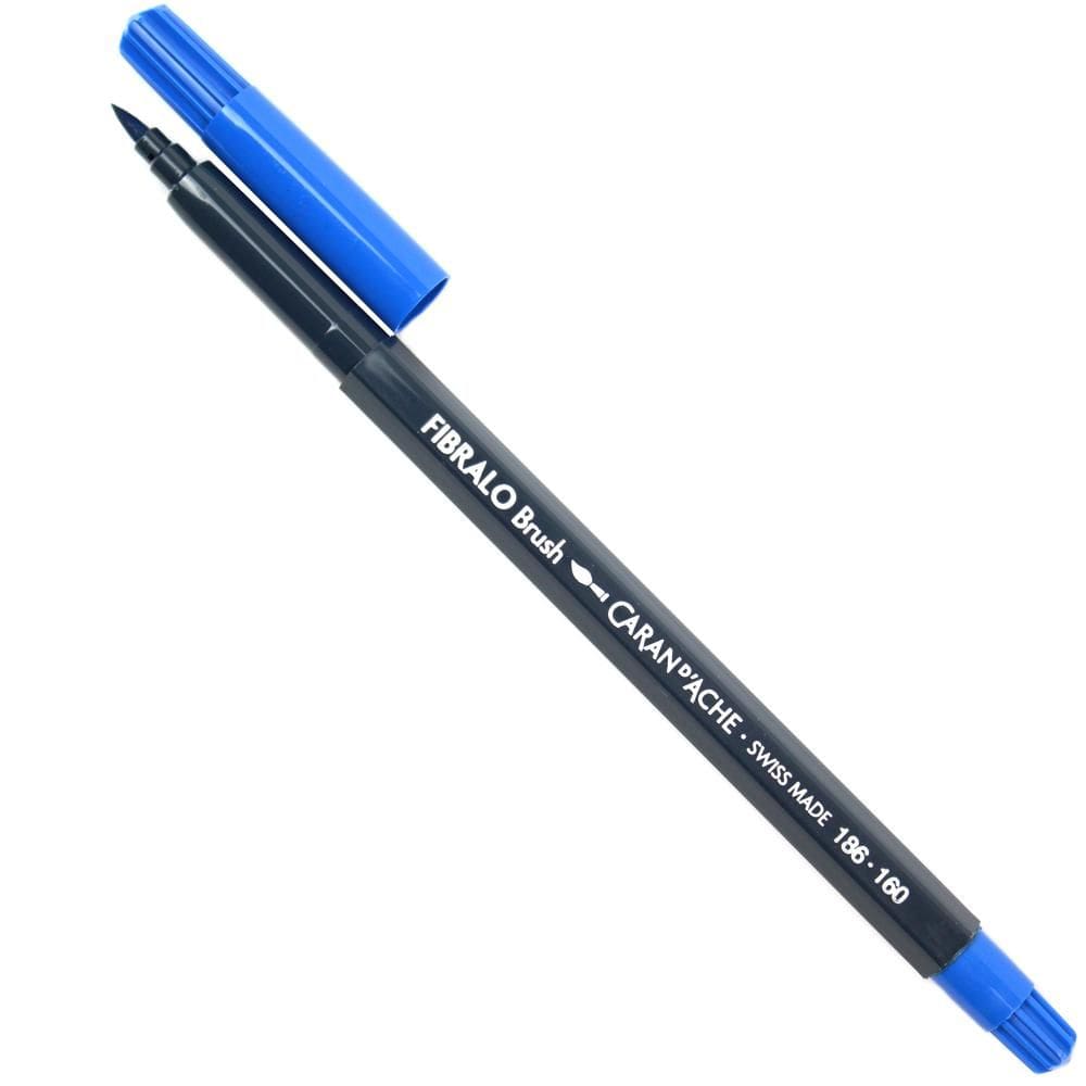 Caneta Ponta Pincel Caran d`Ache Fibralo Brush Azul Escuro