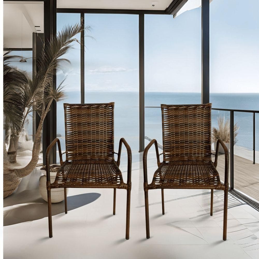 2 Cadeira Varanda Jardim Tropical Junco Fibra Sintética Varanda Lazer Cor:bronze