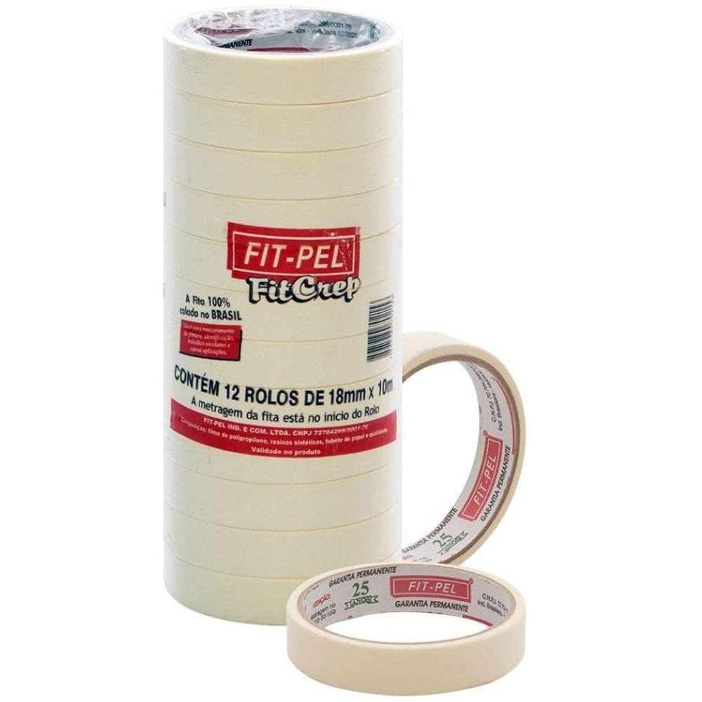 Fita Crepe 18Mm X 50M Uso Geral Pintura Adere Combo 24Un