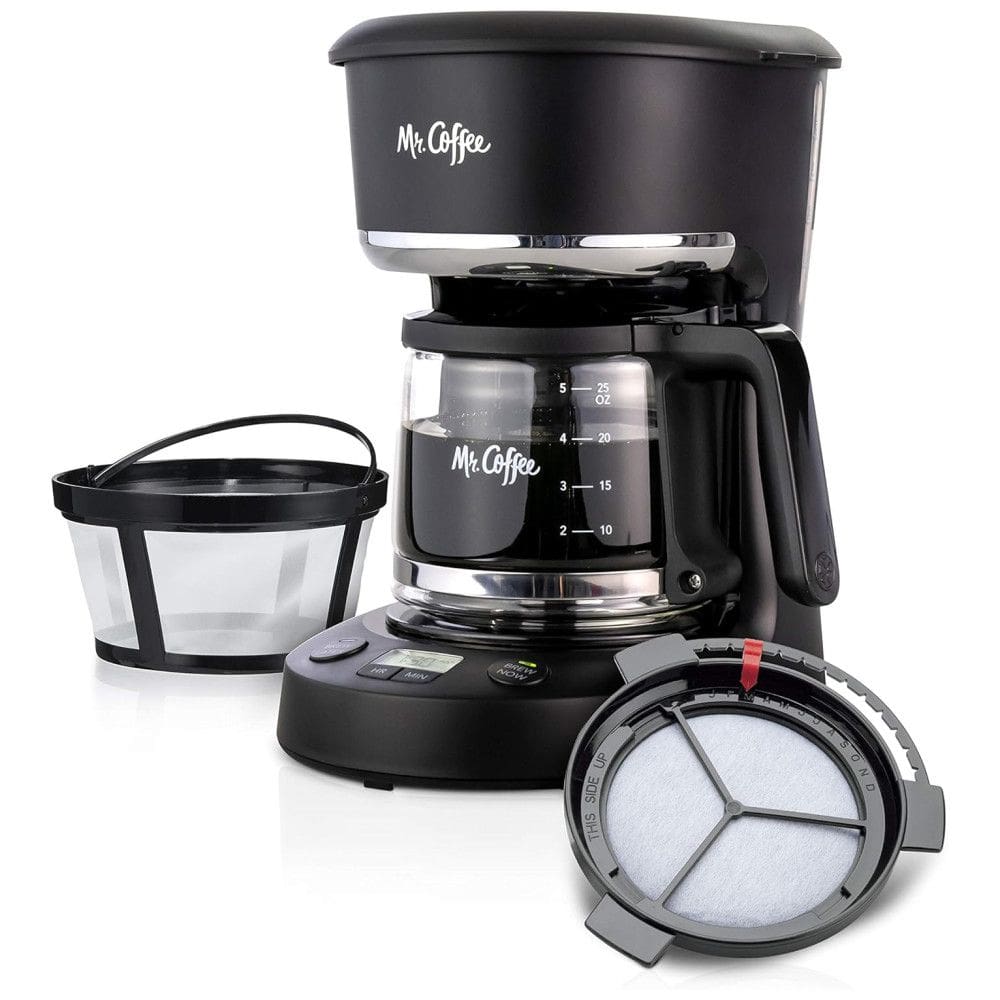 Máquina de Café Programável Mr. Coffee, 5 Xícaras com Pausa Automática, Jarro de Vidro, Design Compacto, Cor Preta, ideal para uso diário