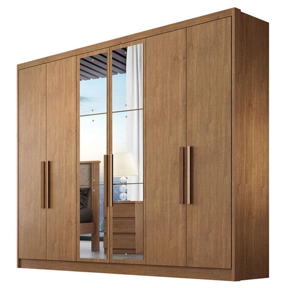 Guarda Roupa Casal Linea 6 Portas 8 Gavetas Cumaru 23 com Espelho - Novo Horizonte