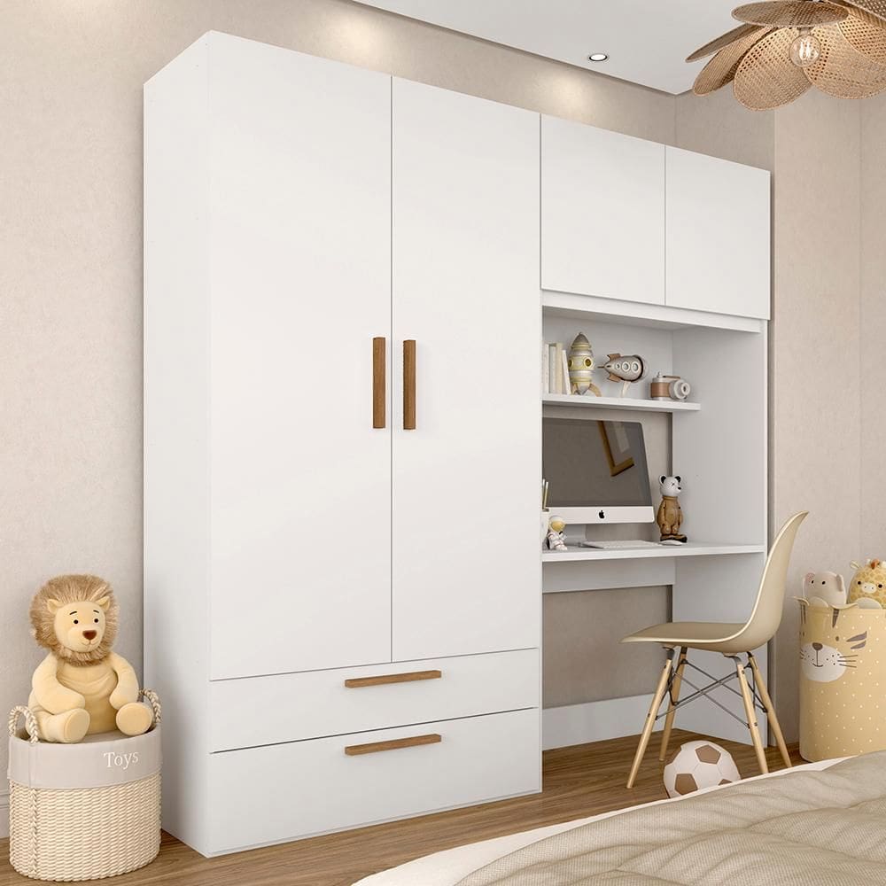 Guarda Roupa Infantil 4 Pts 2 Gav Com Escrivaninha Joy Bco/frei - M.a