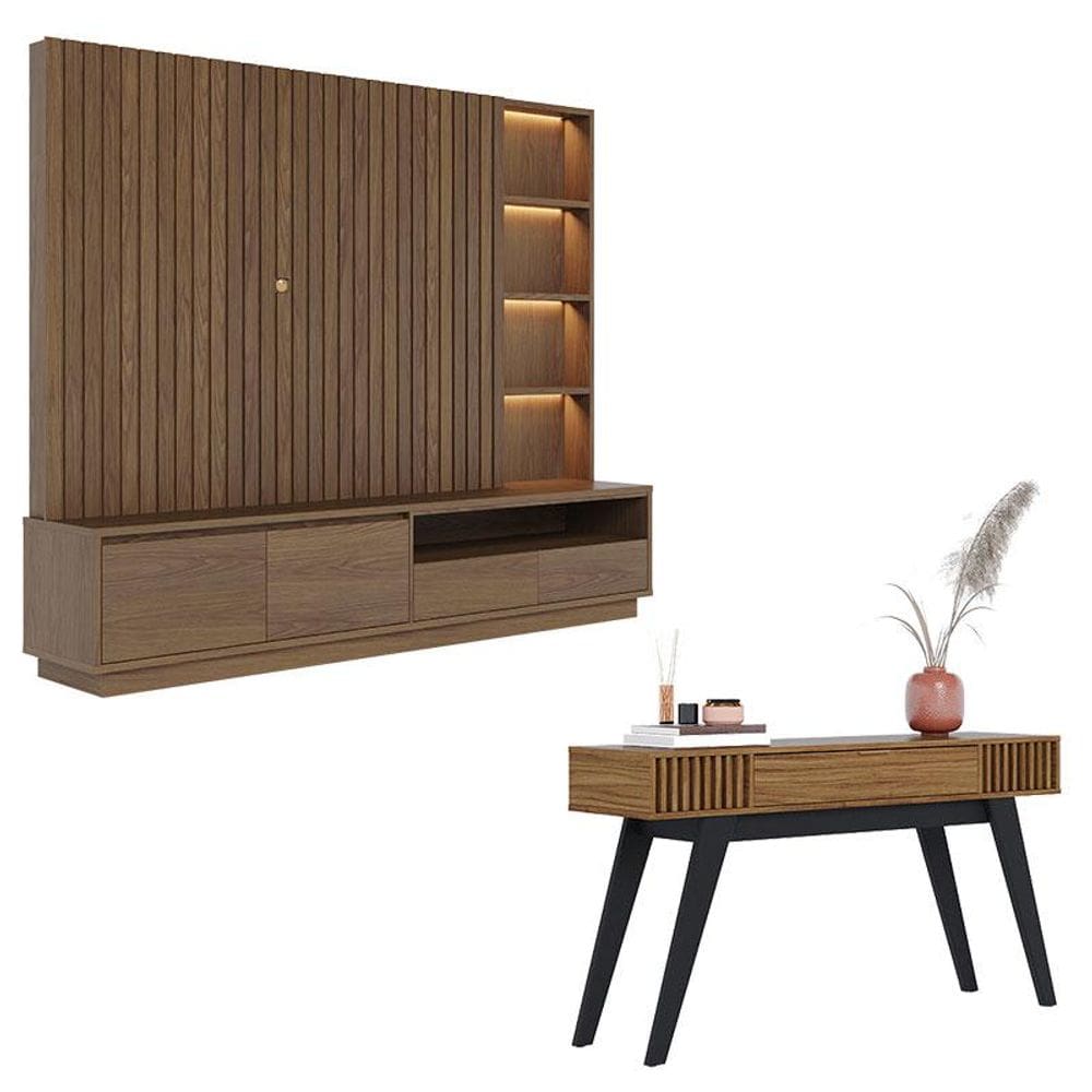 Estante Home Theater Cancún Amêndoa com Aparador para Sala Riviera Noce Milano – Colibri