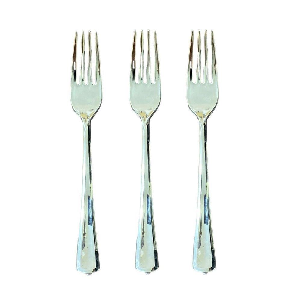 Garfos Refeição Descartáveis Luxo Plástico Prata 18Cm- 48Un