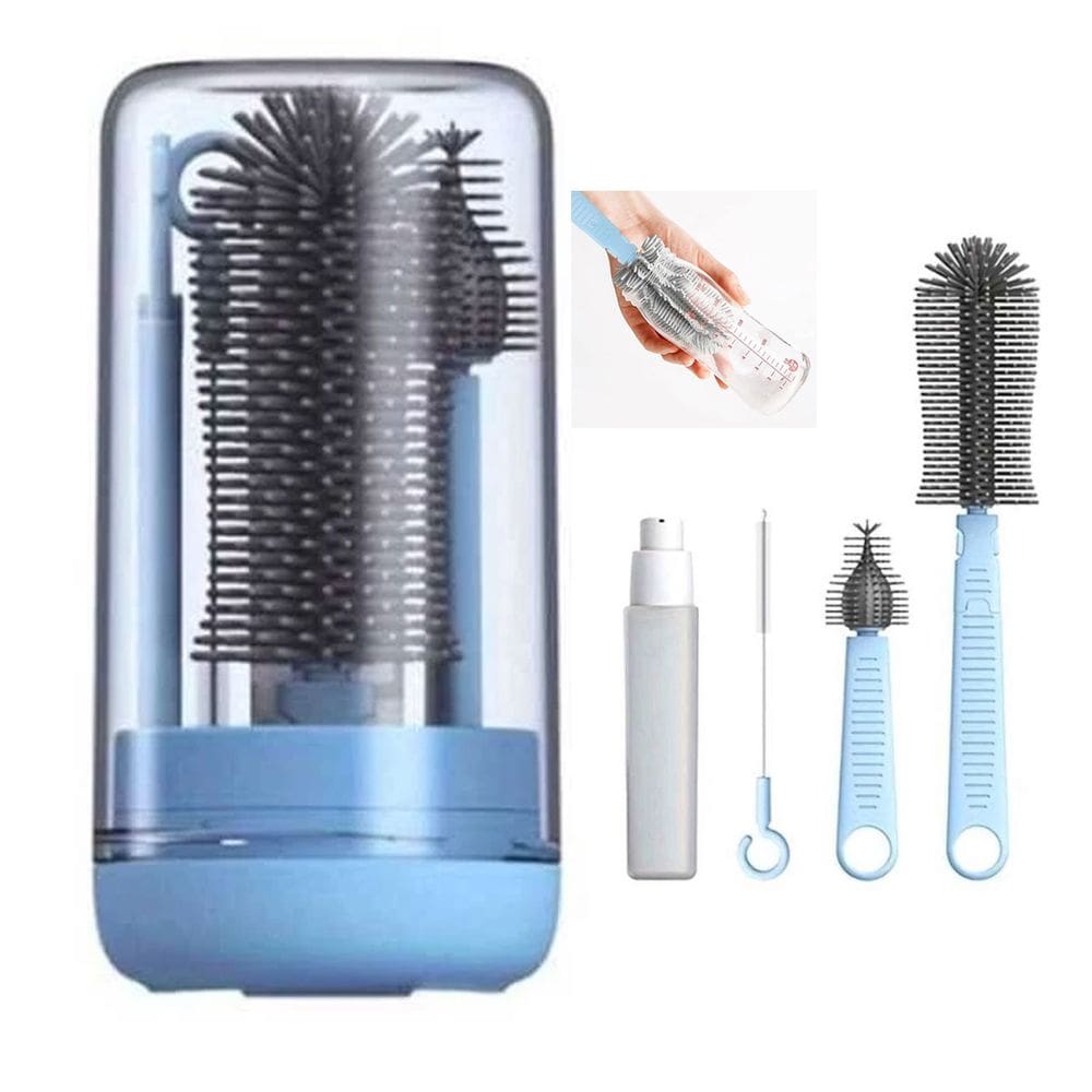Kit Escova de Limpeza 4 em 1 Mamadeira Copo Garrafa Bebe Criança Bolsa Mala Higiene Passeio Viagem Limpeza