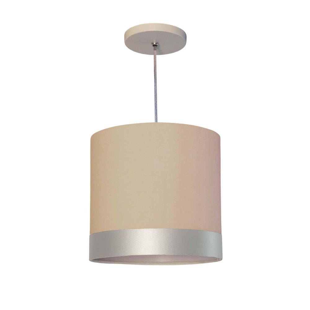 Lustre Pendente Cúpula Cáqui Com Detalhe Prata 25X25