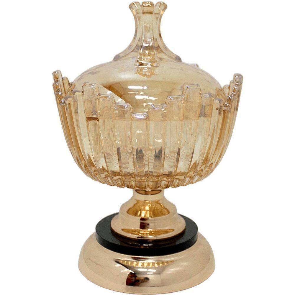 Bomboniere Decorativo Em Bronze Luxo De Vidro Com Tampa 25cm