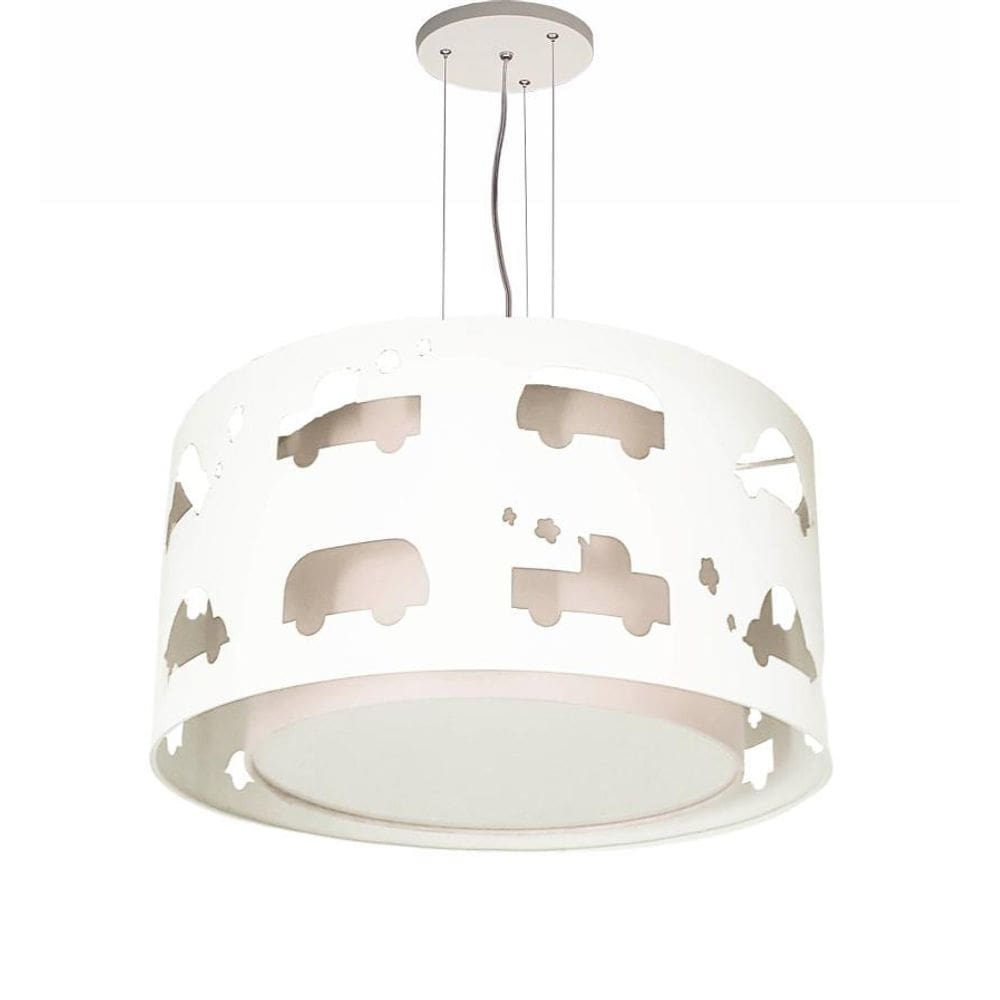Lustre Infantil Pendente Carrinhos Branco 30X16