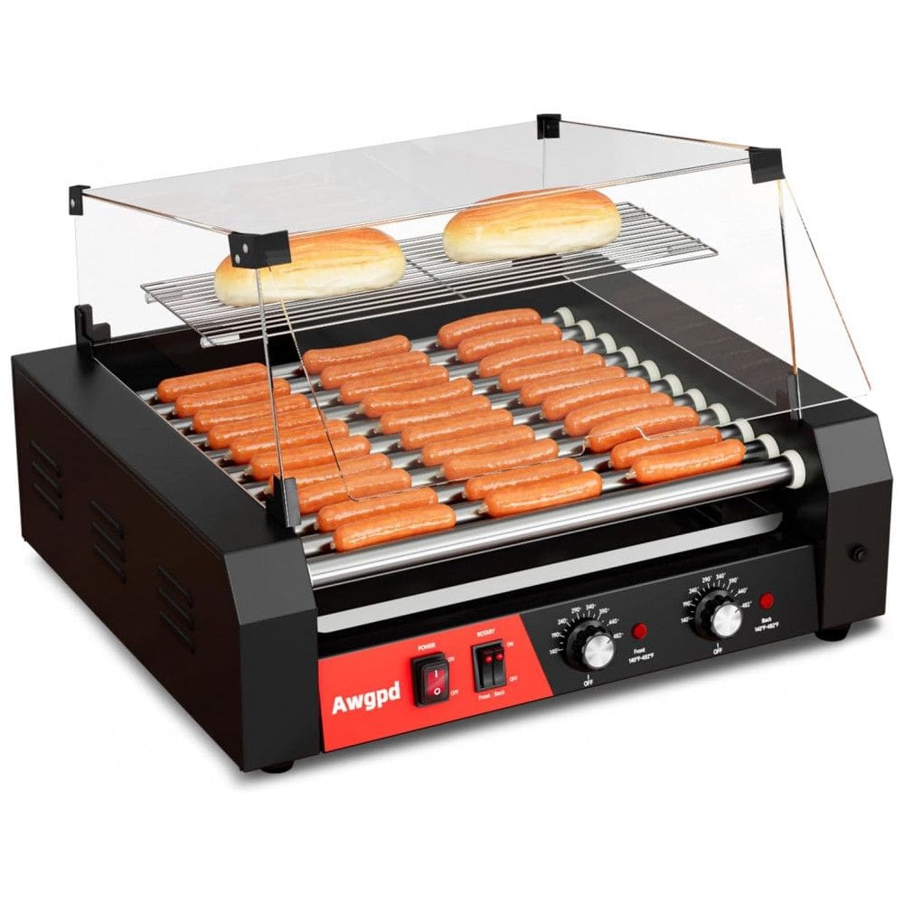 Máquina de Hot Dog Comercial de 1650W, 11 Rolos 30 Rolos de Cachorro-Quente, Aço Inoxidável Com Tampa Anti Poeira, Controle de