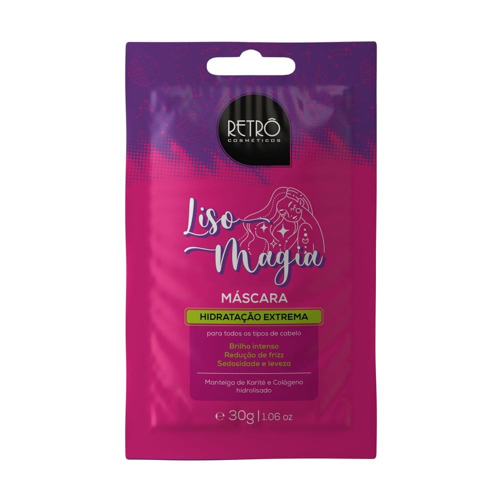 Máscara Retrô Cosméticos Hidratação Intensa e Controle de Frizz Sachê Liso Magia - 30g