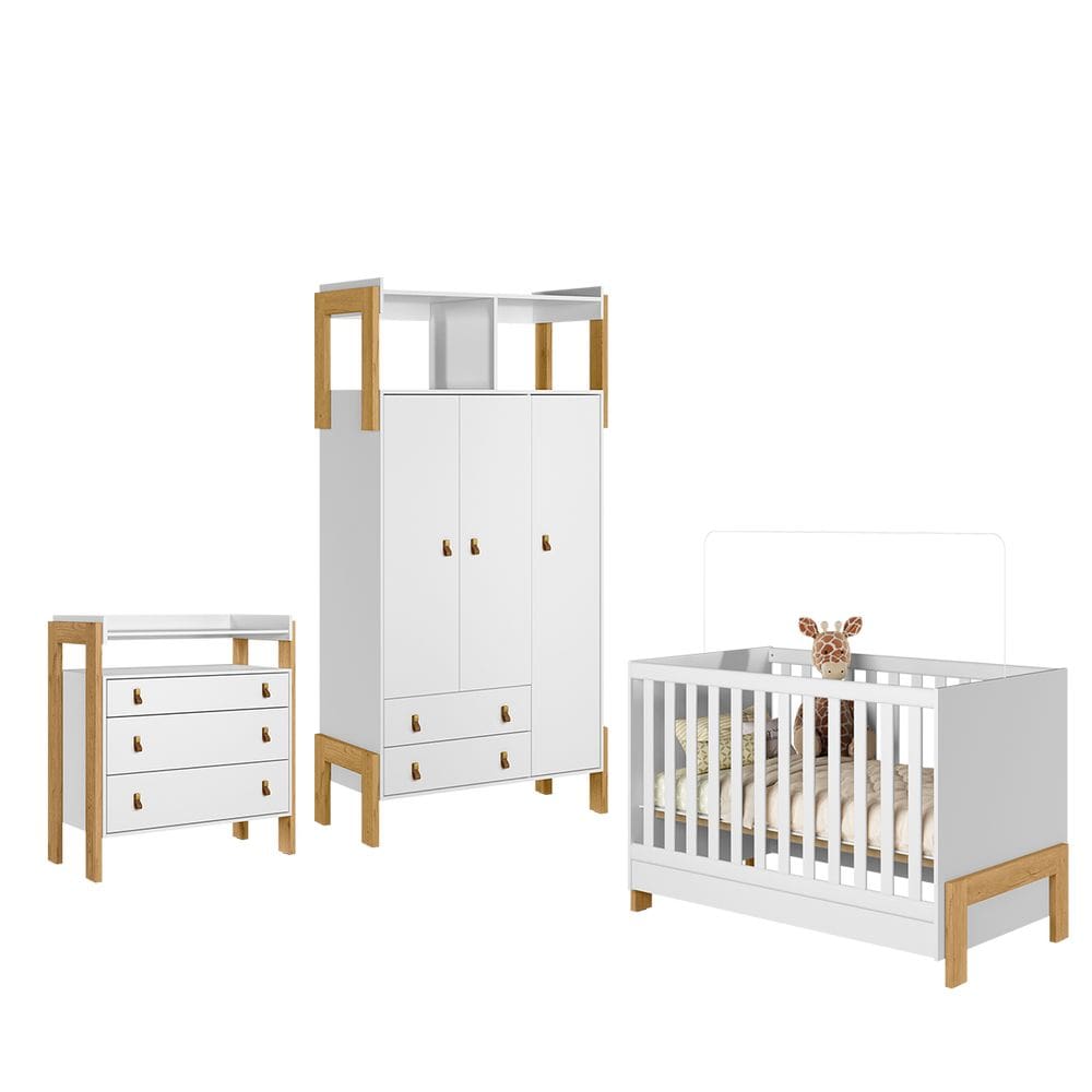 Guarda-Roupas Cômoda e Berço Mini Cama 70cm Refúgio Branco Acetinado - ÉdeCasaMóveis