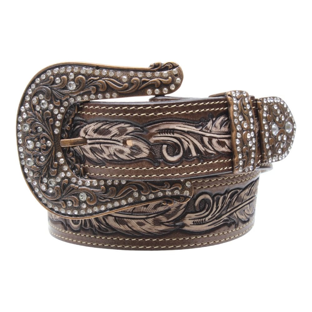 Cinto Feminino Couro Marrom Bordado Penas Paul Western 33174