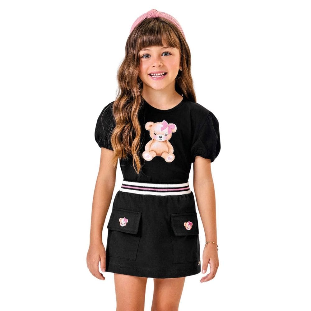 Conjunto Menina Blusa Com Shorts Saia Trick Nick Preto Urso