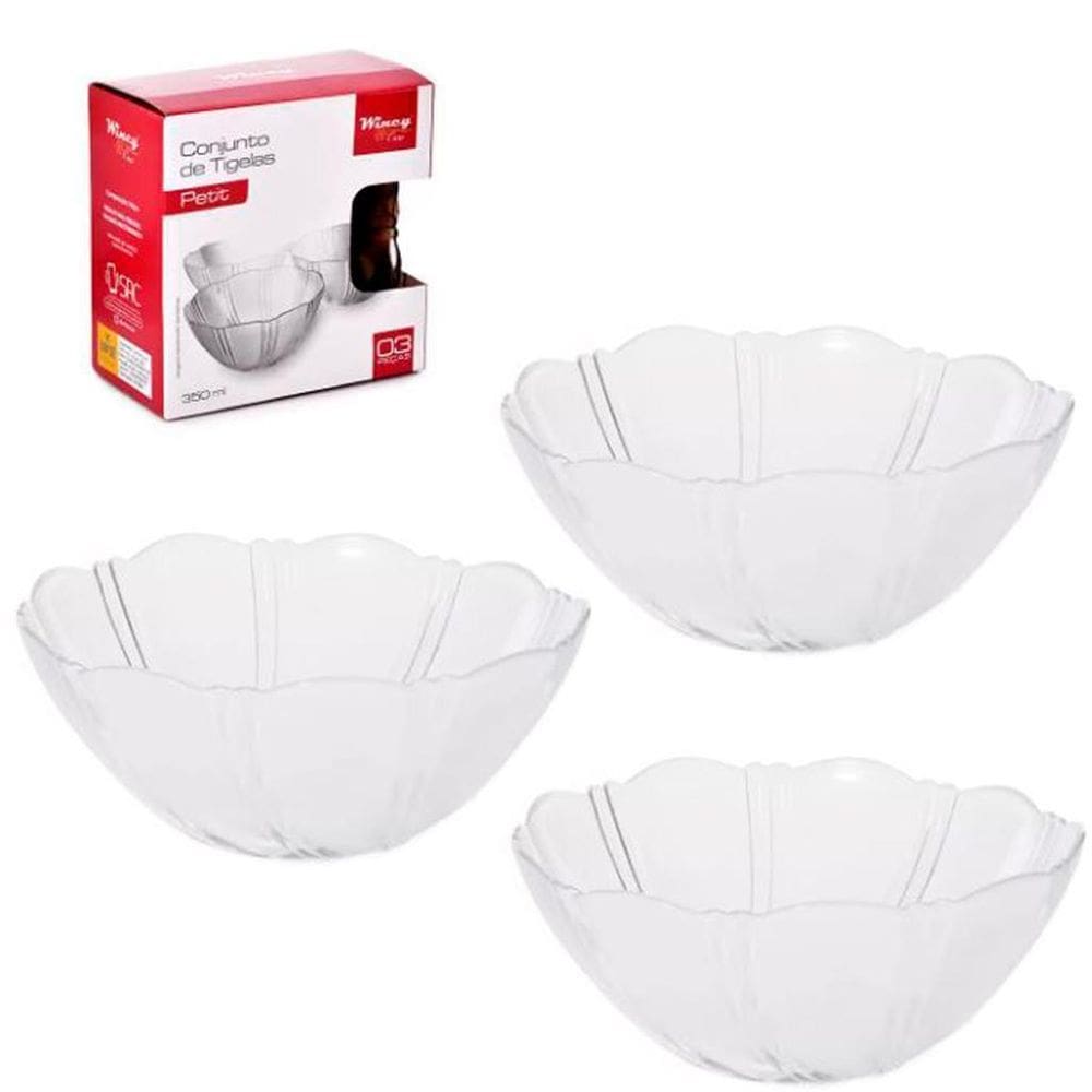 Jogo De Tigela De Vidro Sobremesa Petit Com 3 Pecas 350Ml