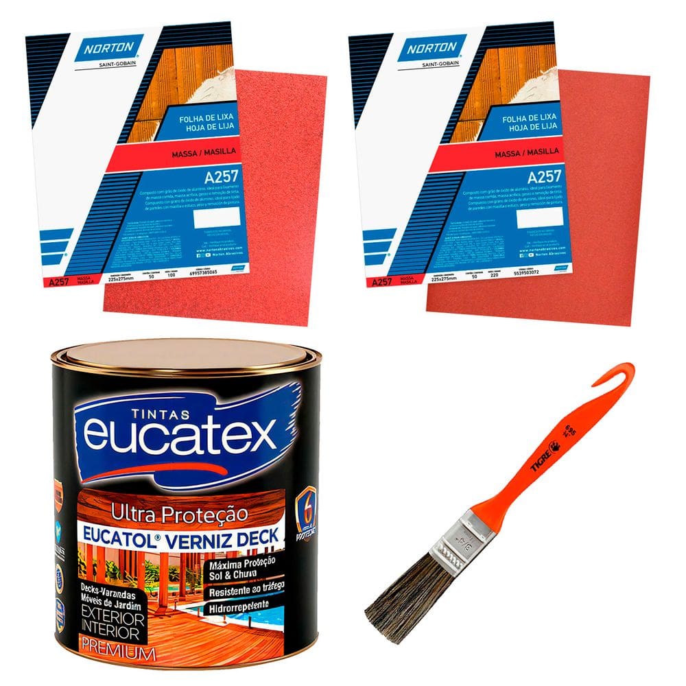 Kit Verniz Imbuia Lixas e Pincel Para Madeira Pintura