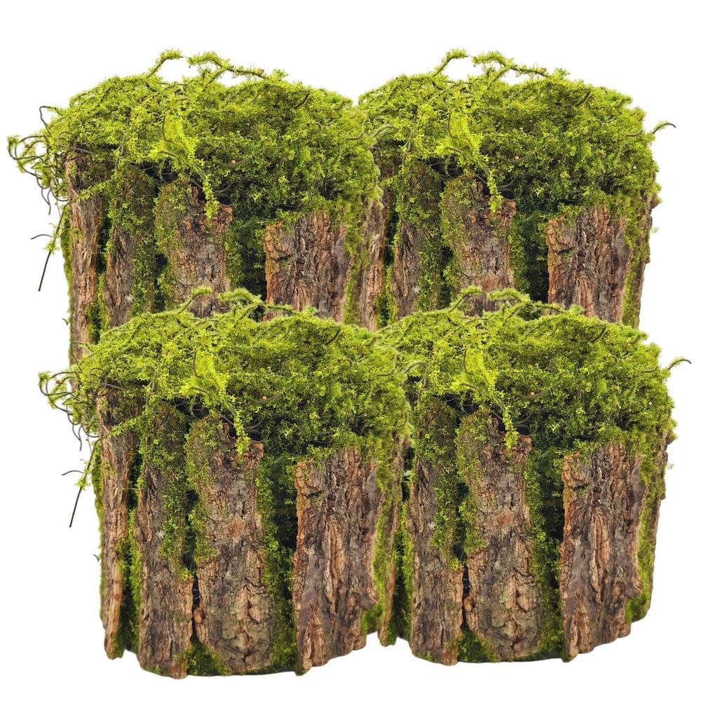 4x Toco Decorativo Madeira e Musgo Artificial (18cm) SMO