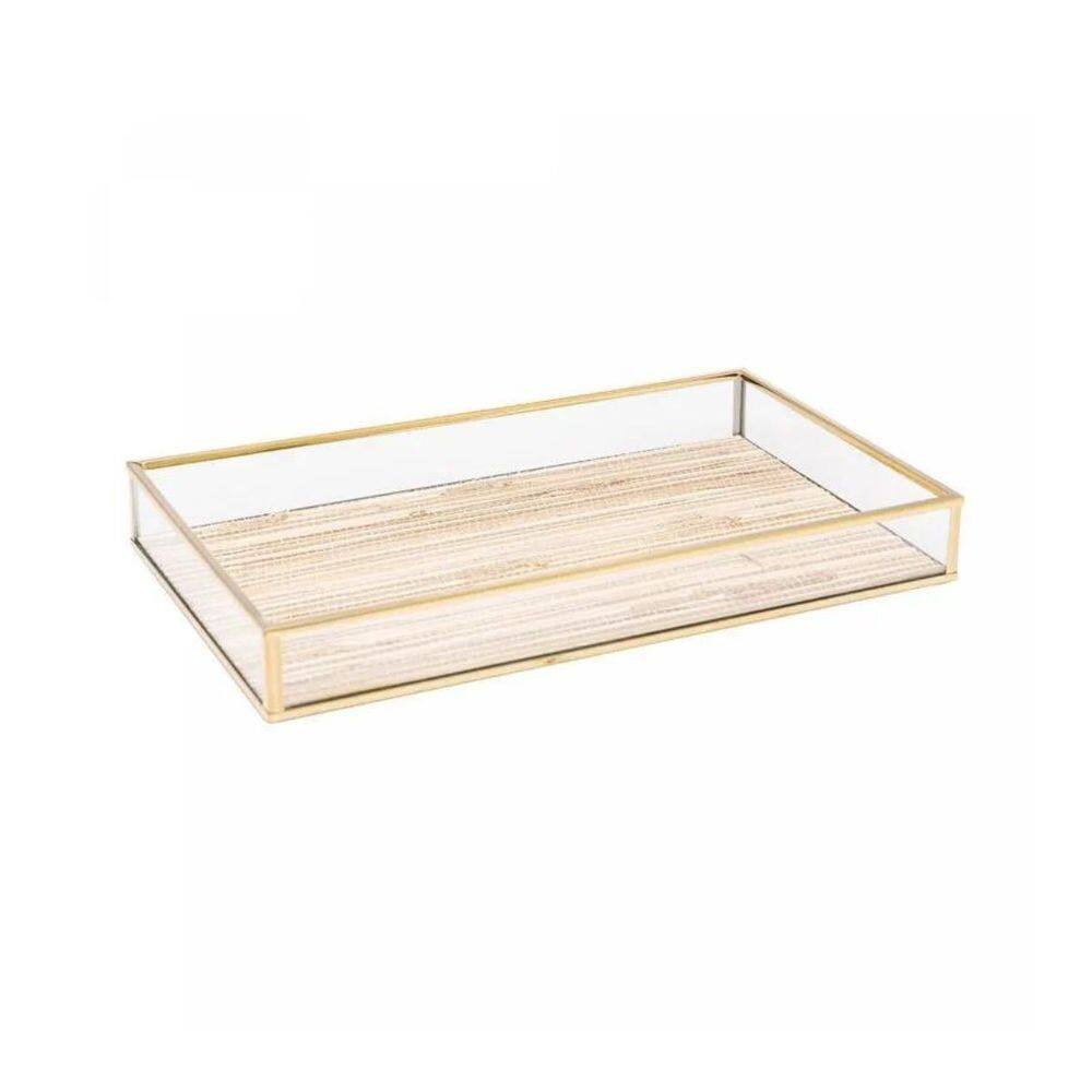 Bandeja de Metal Dourada C/ Palha 15x25x3cm 5629 Lyor