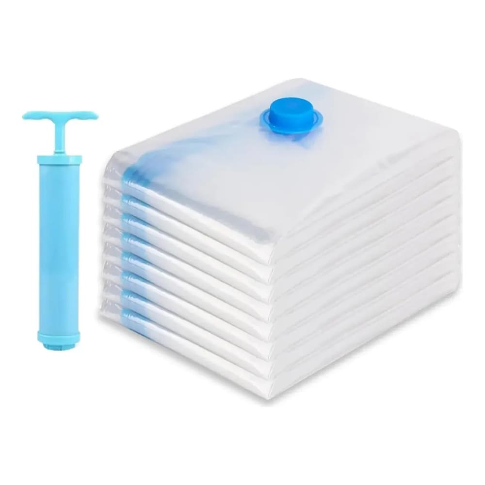 Kit 10 Saco A Vácuo 60x80 Organizador Mala Roupas Viagem Edredom Cobertor Casaco Com Bomba