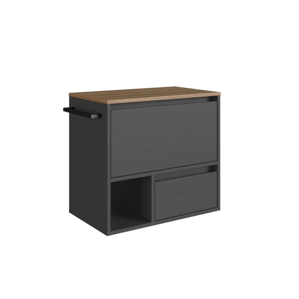 Gabinete Suspenso 60cm Mel Grafite 1 Nicho Toalheiro Gaveta BH8050MG