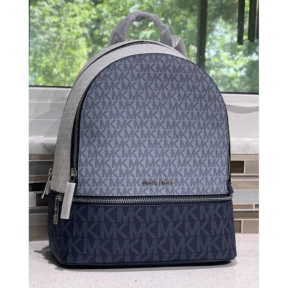 Mochila Michael Kors Rhea com zíper médio Admiral azul/branca