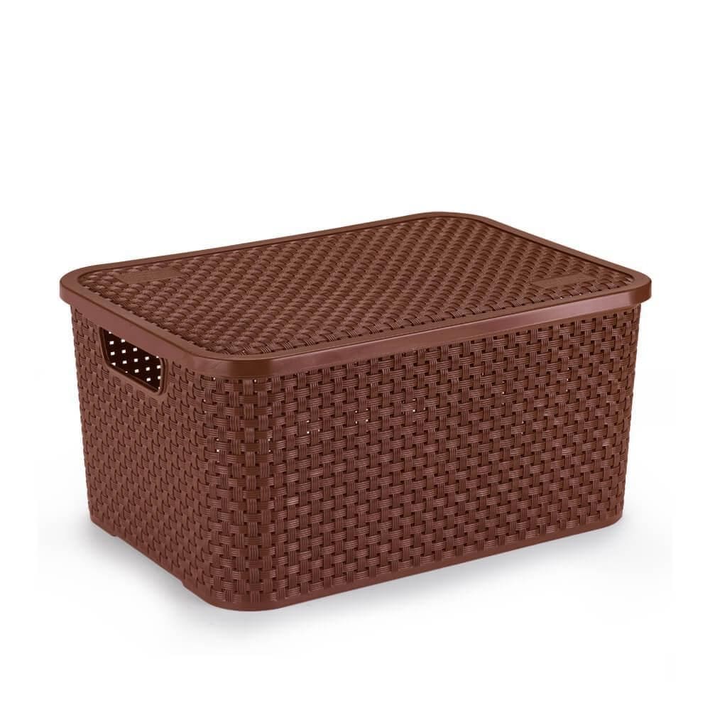 Cesto Organizador Com Tampa Rattan Marrom G