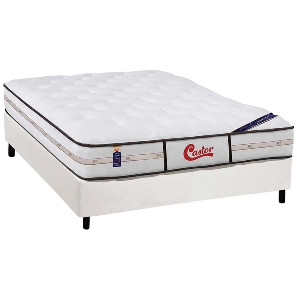 Cama Box King: Colchão Molas Pocket Ensacadas Castor Gold Star Vitagel Class + Base CRC Courano White (193x203)