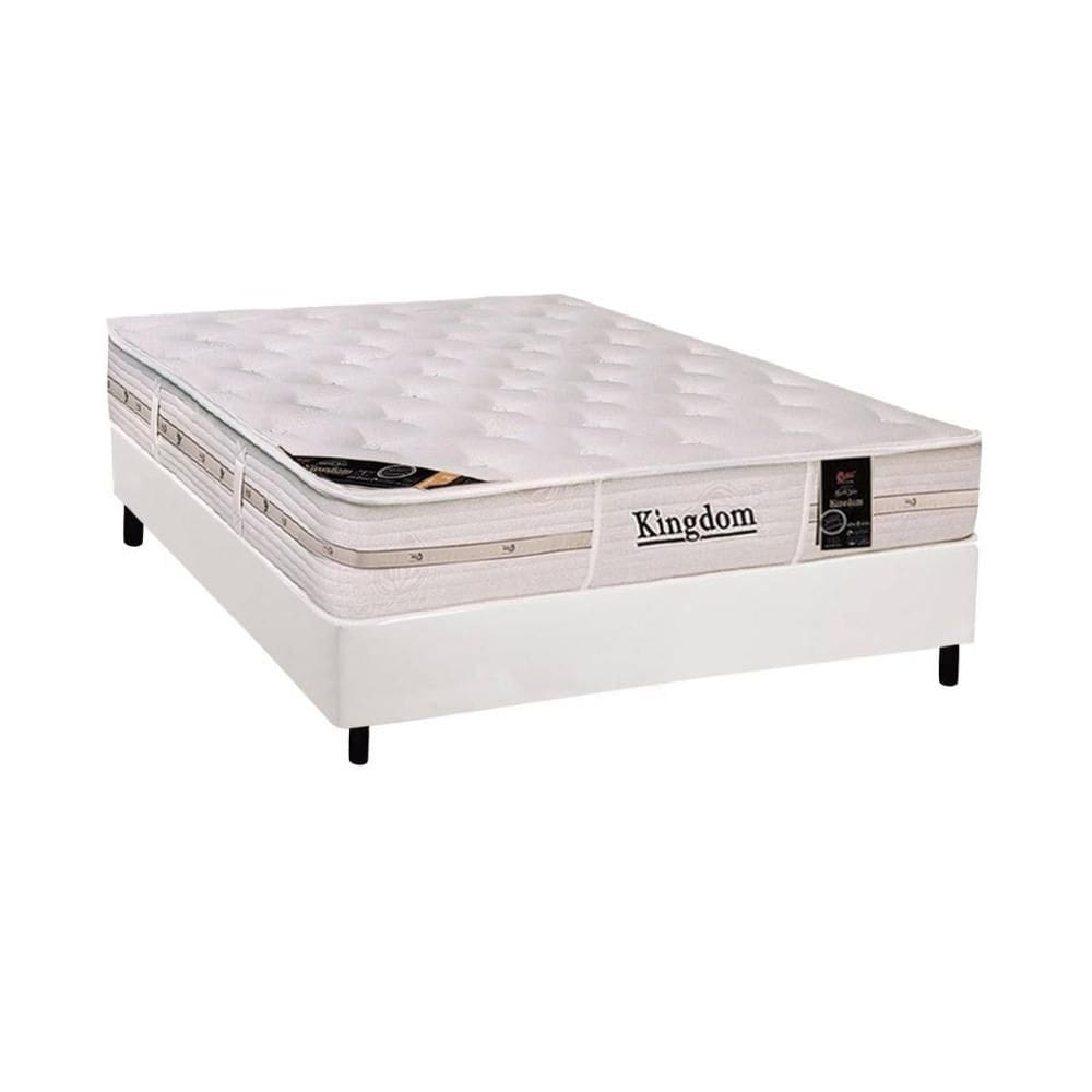 Cama Box Casal: Colchão Molas  Ensacadas Castor Kingdom Aloe Vera + Base CRC Courano White (138x188)